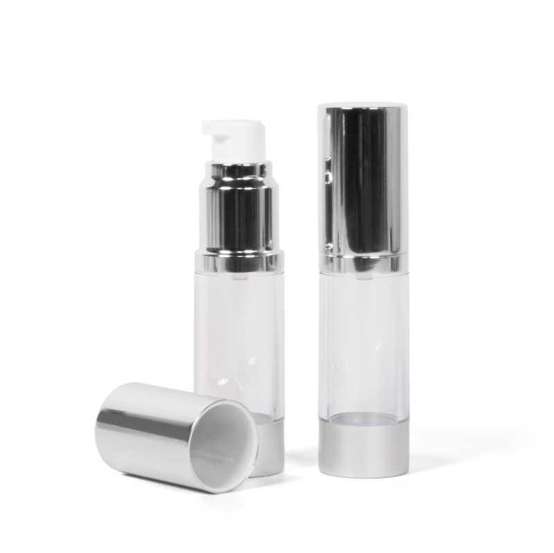 Flaconcino airless trasparente, tappo in alluminio, 15 ml