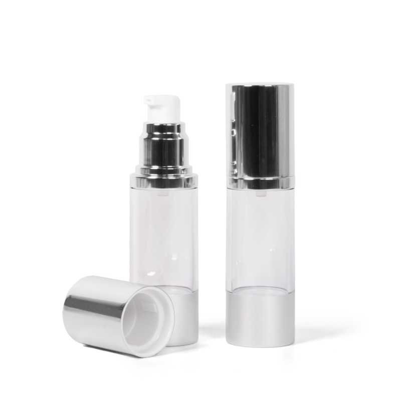 Flacone airless trasparente, chiusura in alluminio, 30 ml
