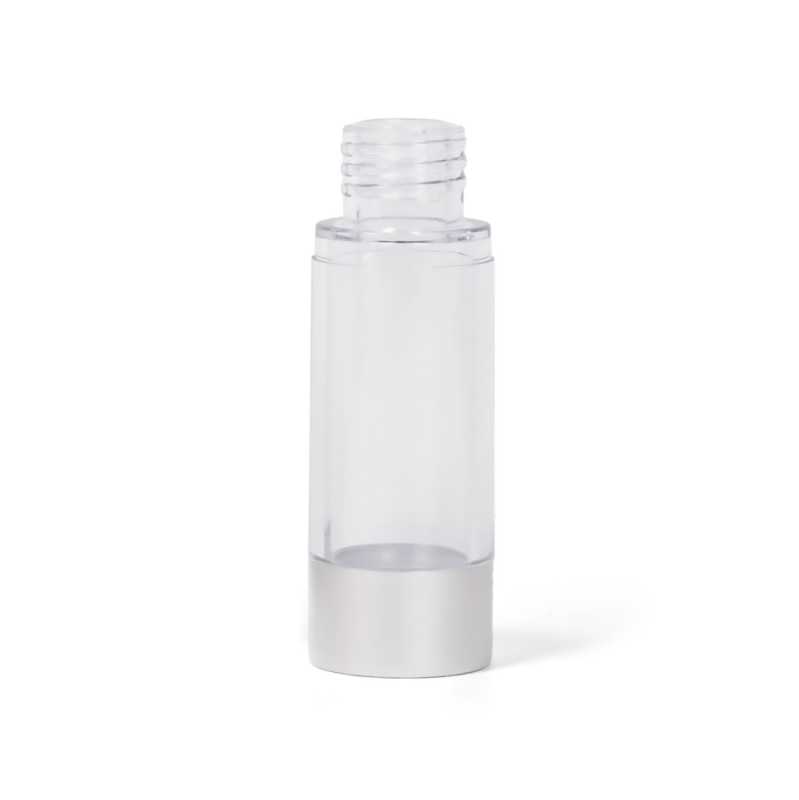 Flacone airless in plastica trasparente con fondo argentato, 15 ml