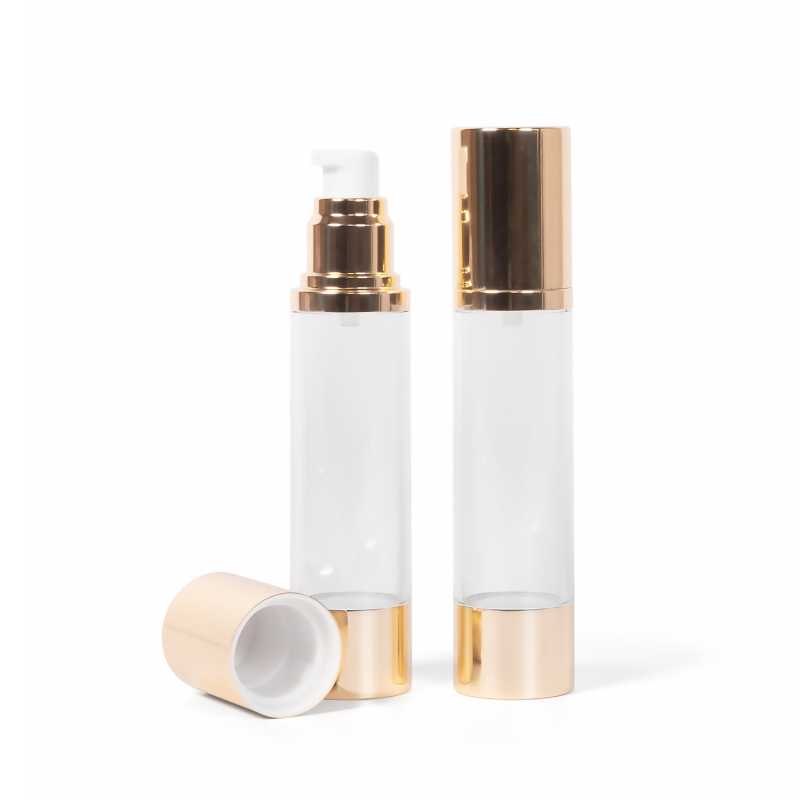 Flacone airless trasparente con fondo dorato, 45 ml