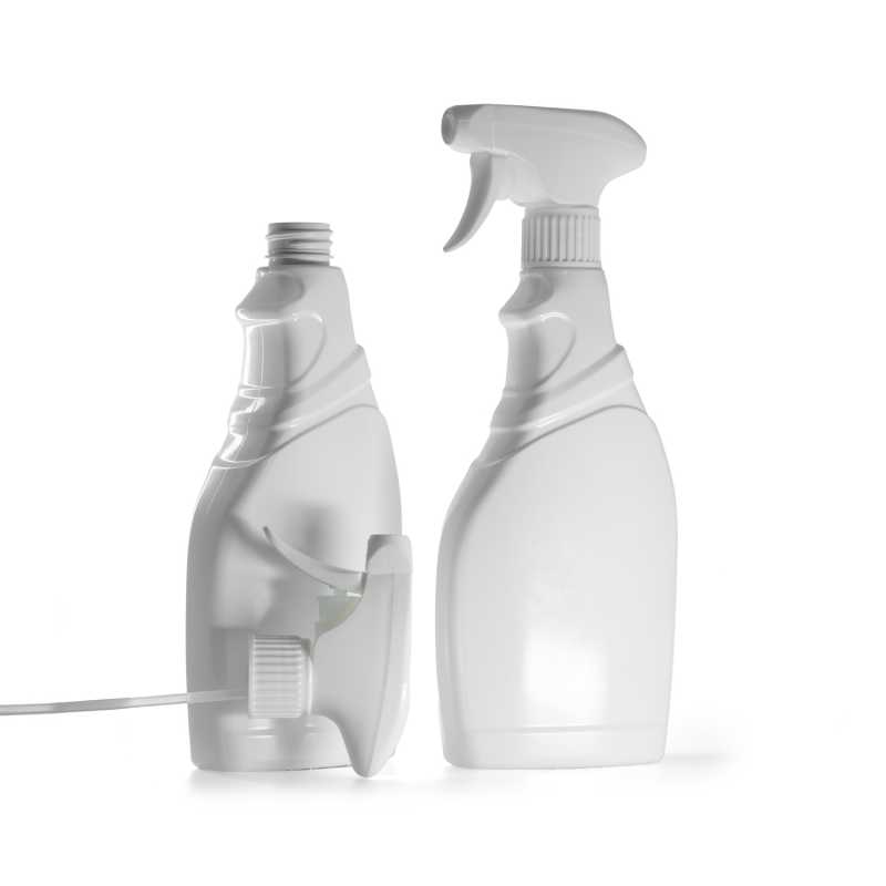 Bottiglia di plastica per detergenti, spruzzatore a grilletto bianco, 500 ml