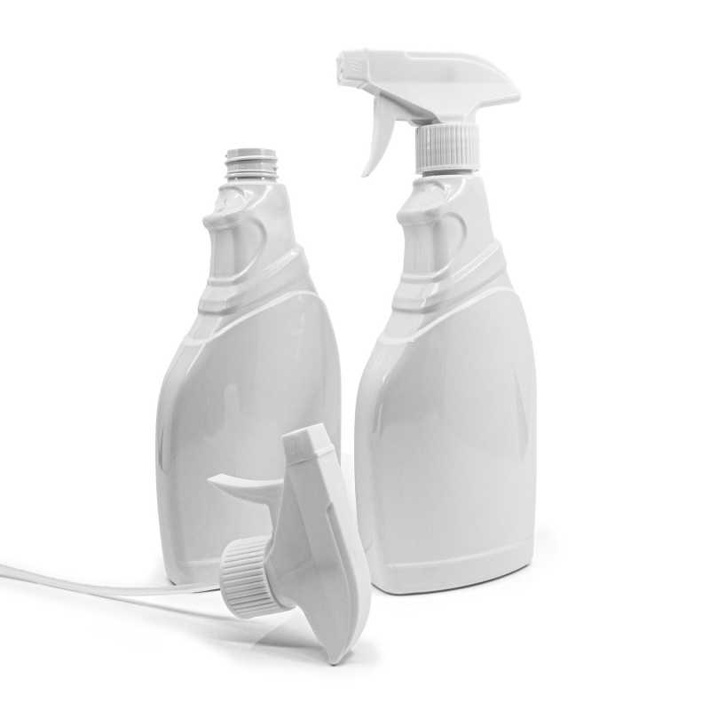 Bottiglia di plastica bianca per detergente, spruzzatore bianco, 500 ml