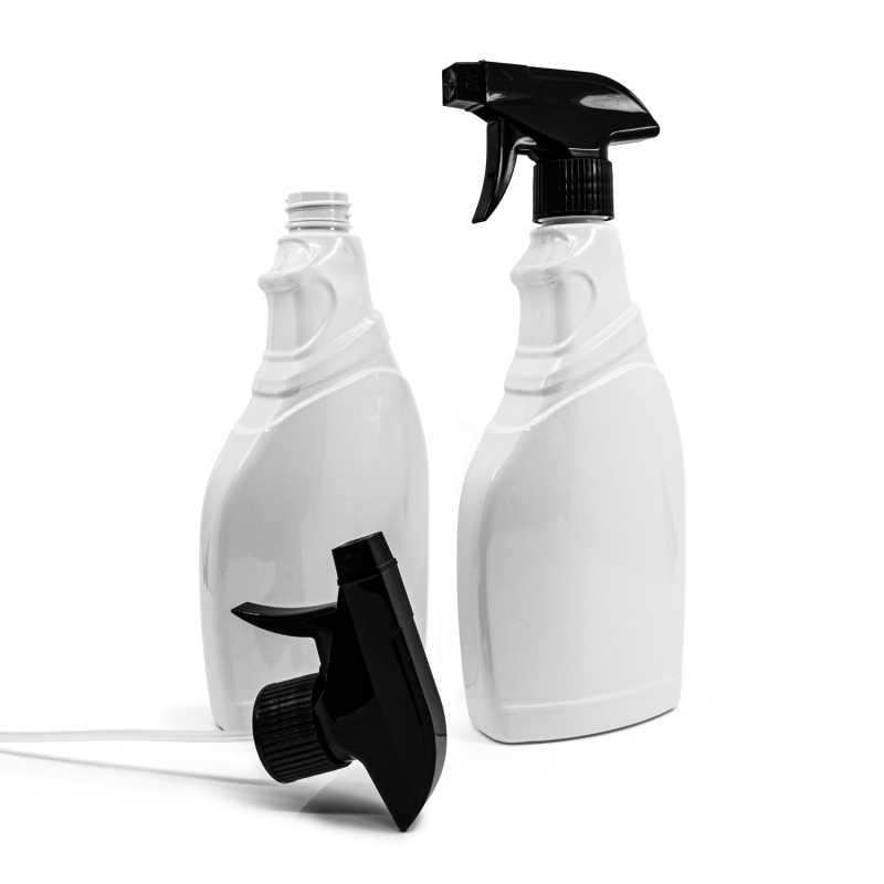 Bottiglia di plastica bianca per detergenti, spruzzatore nero, 500 ml