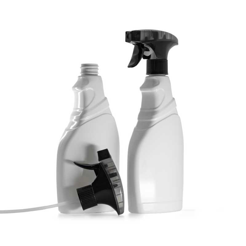 Bottiglia di plastica bianca per detergenti, spruzzatore a grilletto schiumogeno nero, 500 ml