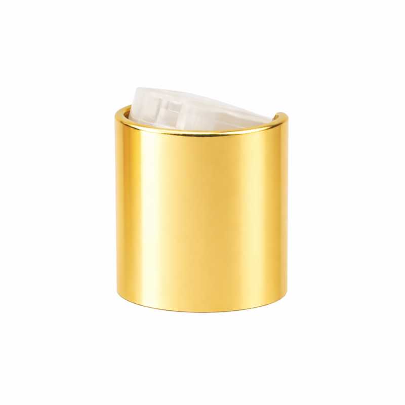 Tappo disc-top, alluminio + plastica, dorato, parte centrale trasparente, 24/410
