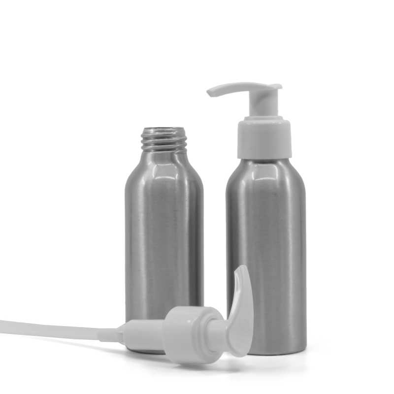 Bottiglia in alluminio, pompa bianca, 100 ml