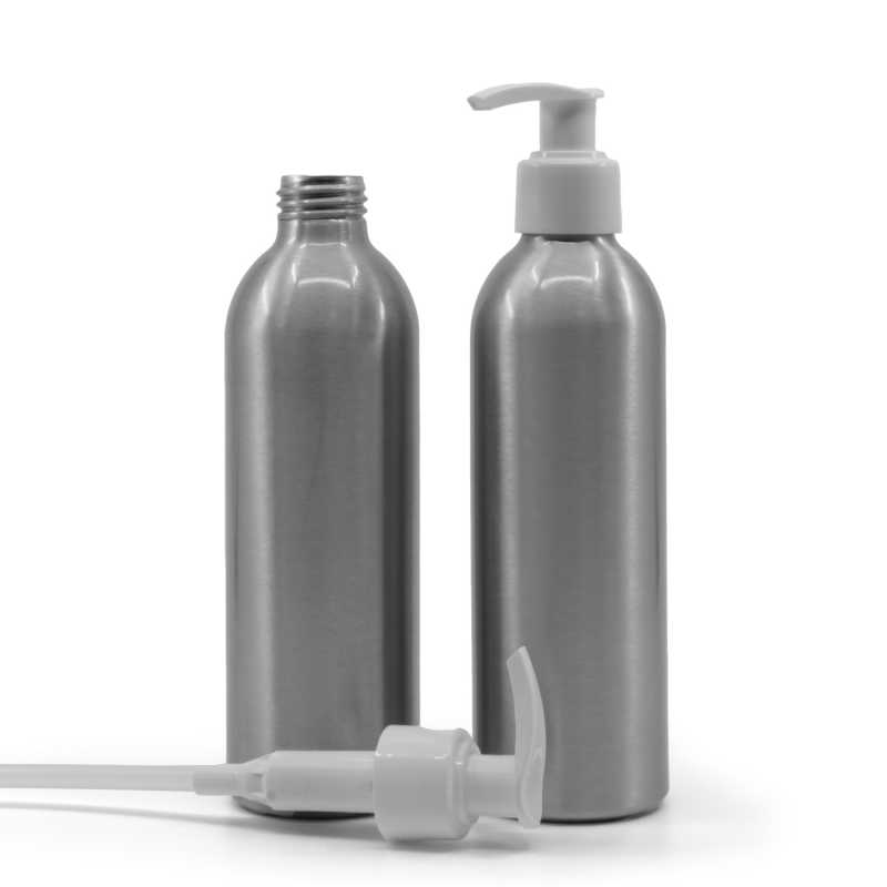 Bottiglia di alluminio, pompa bianca, 225 ml
