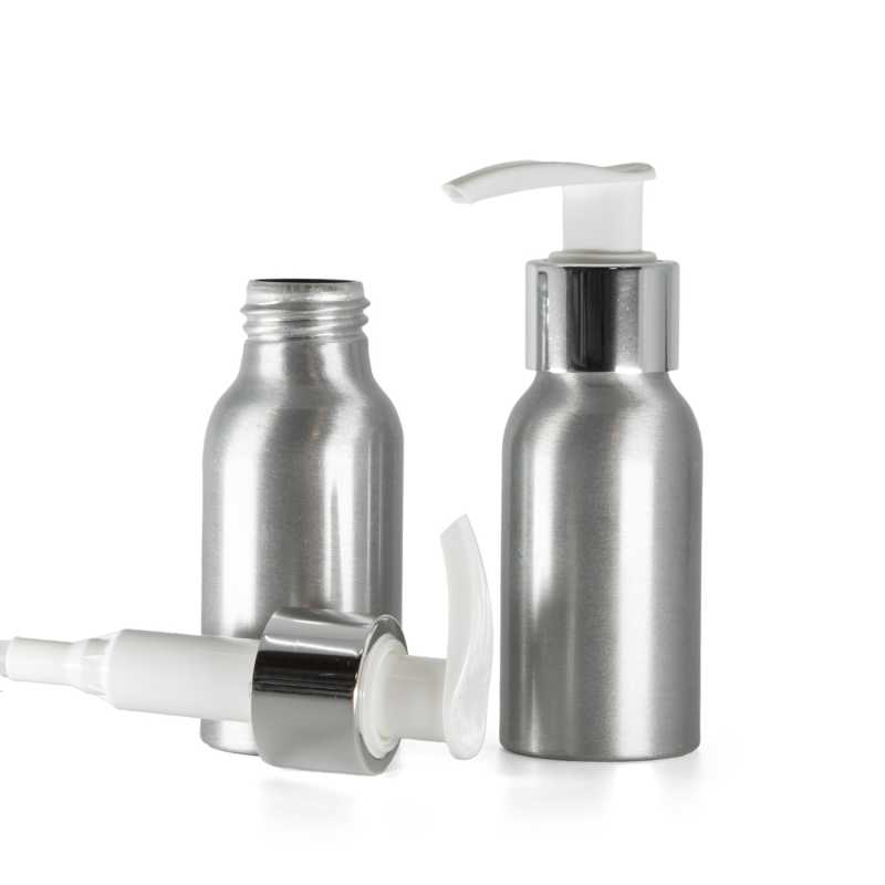 Flacone di alluminio, pompa bianca, 50 ml
