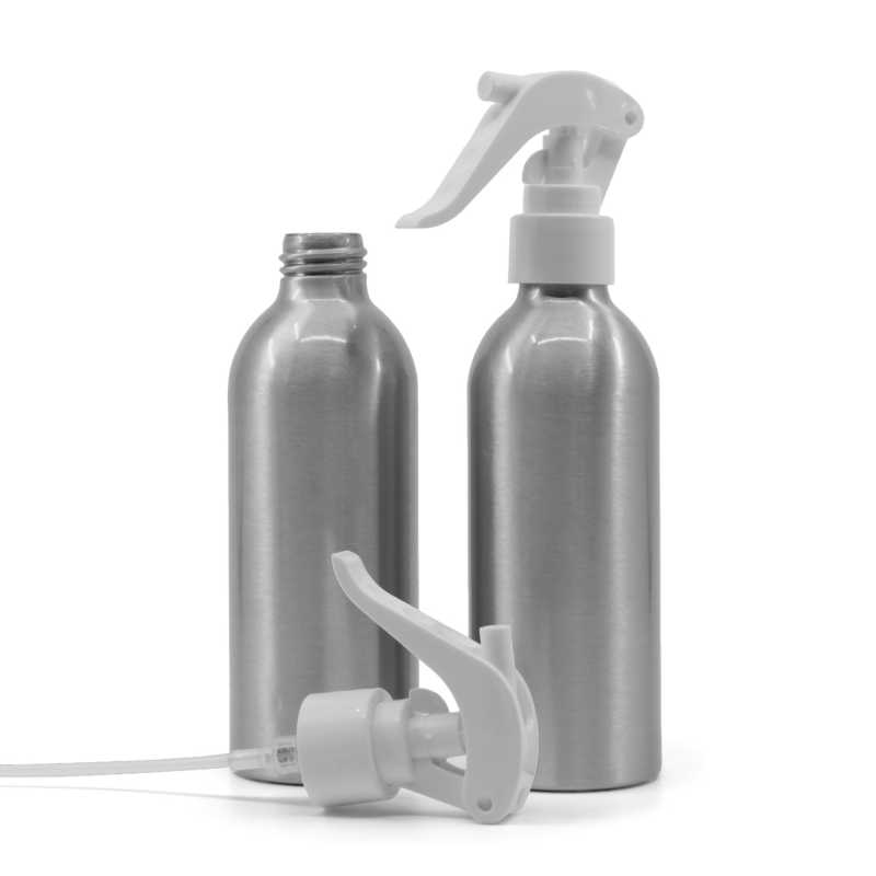 Bottiglia di alluminio, spruzzatore a grilletto bianco, 200 ml