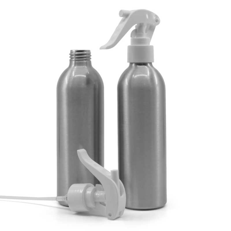 Bottiglia di alluminio, spruzzatore a grilletto bianco, 225 ml