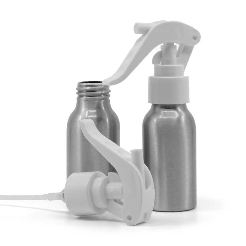 Flacone di alluminio, spruzzatore a grilletto bianco, 50 ml