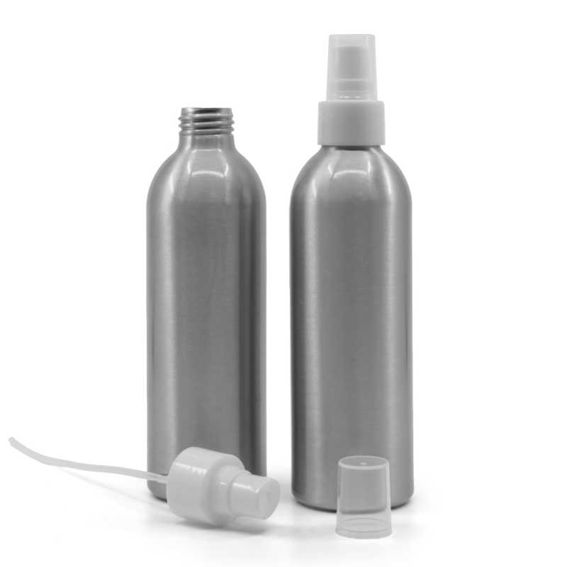 Bottiglia di alluminio, spruzzatore bianco, 225 ml