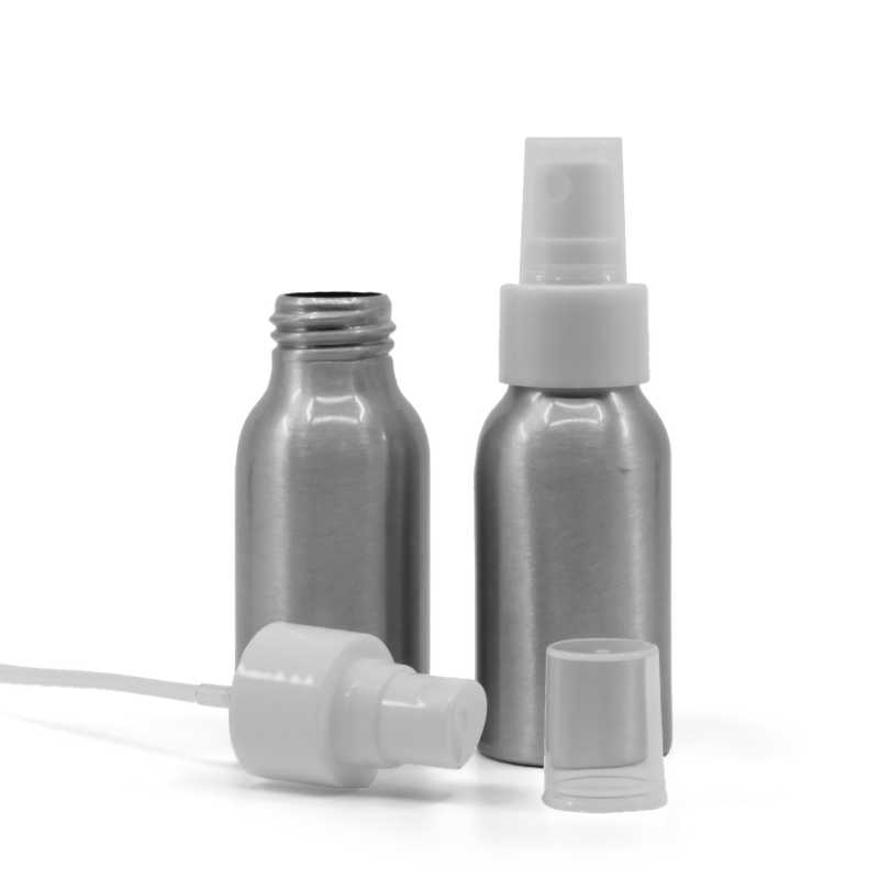Flacone di alluminio, spruzzatore bianco, 50 ml