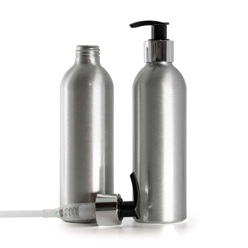 Bottiglia in alluminio, dosatore nero e argento, 225 ml