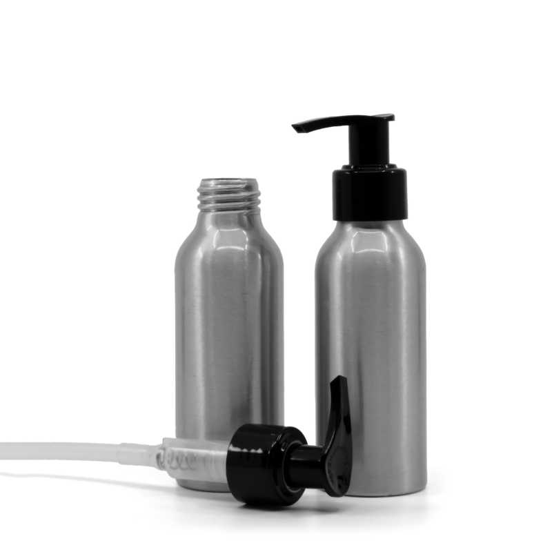 Flacone di alluminio, pompa nera, 100 ml