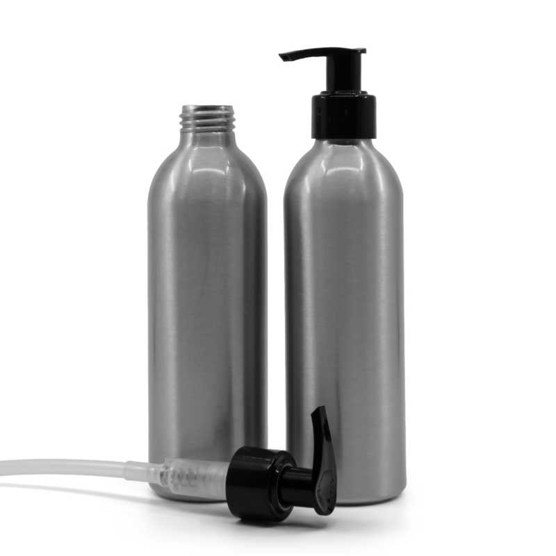 Bottiglia di alluminio, pompa nera, 225 ml