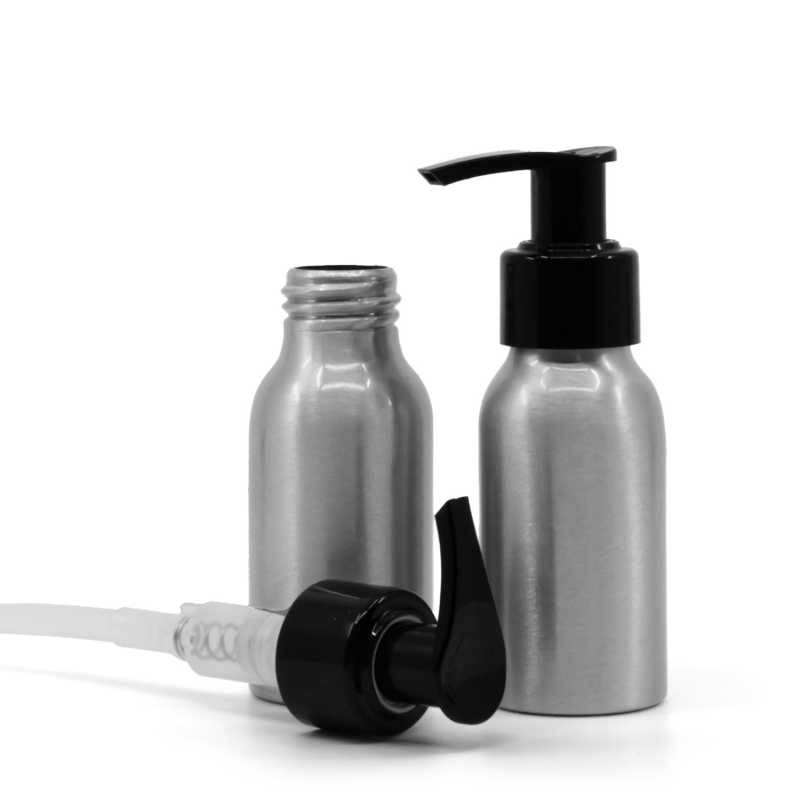 Flacone di alluminio, pompa nera, 50 ml
