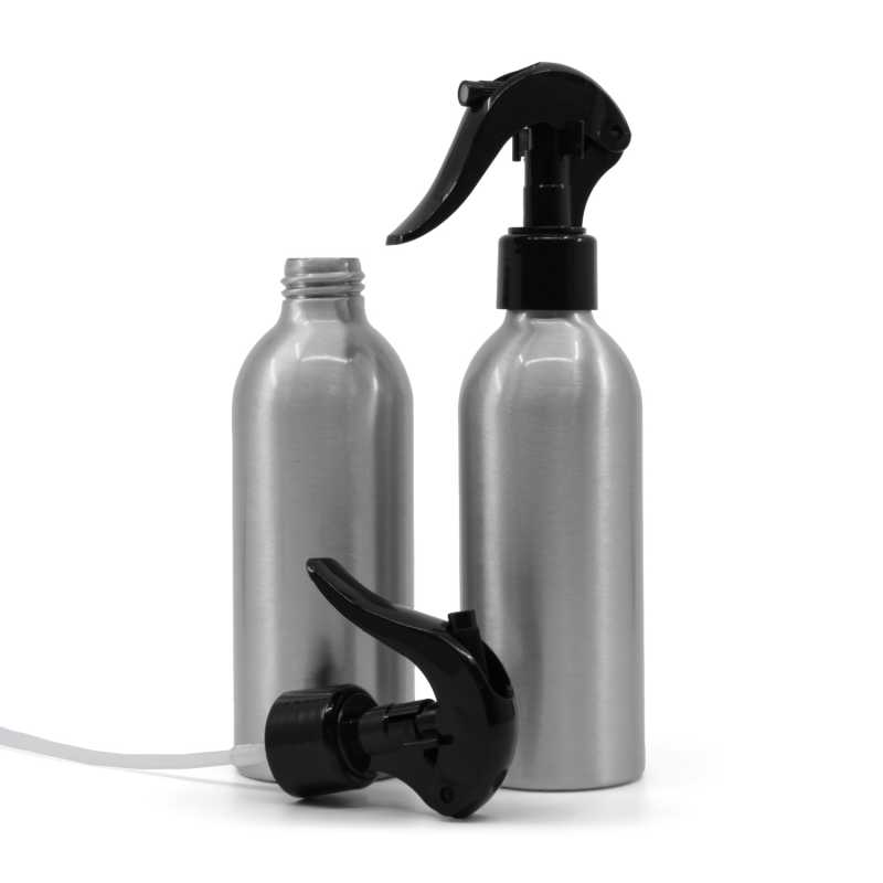 Bottiglia di alluminio, spruzzatore a grilletto nero, 200 ml