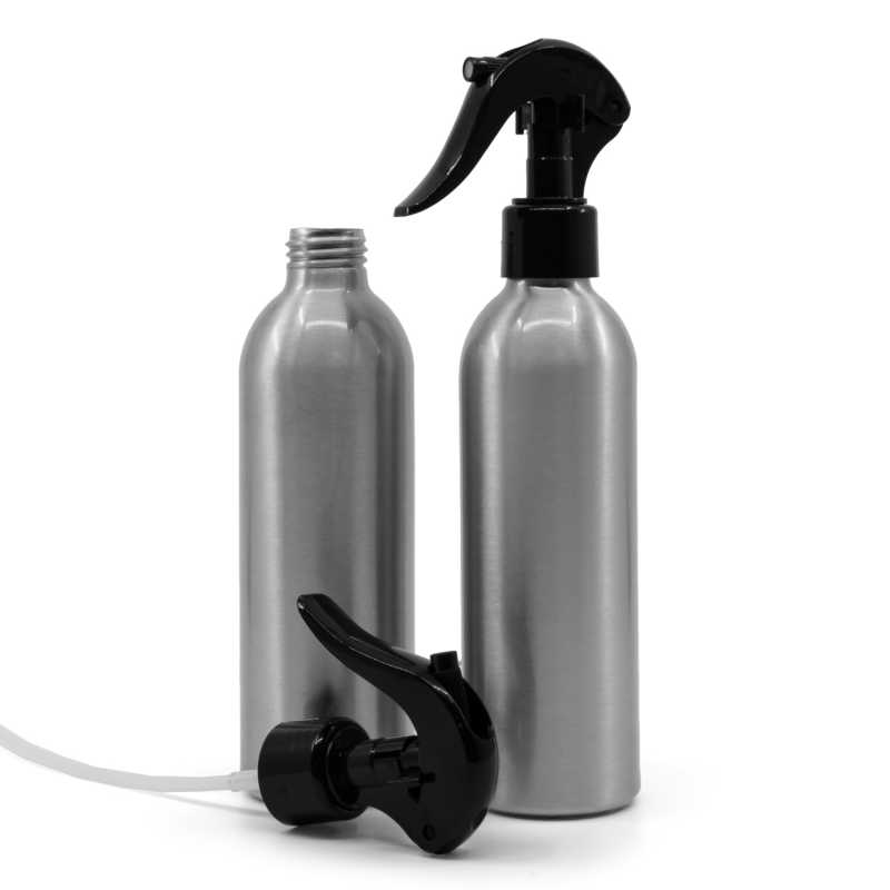 Bottiglia in alluminio, spruzzatore a grilletto nero, 225 ml