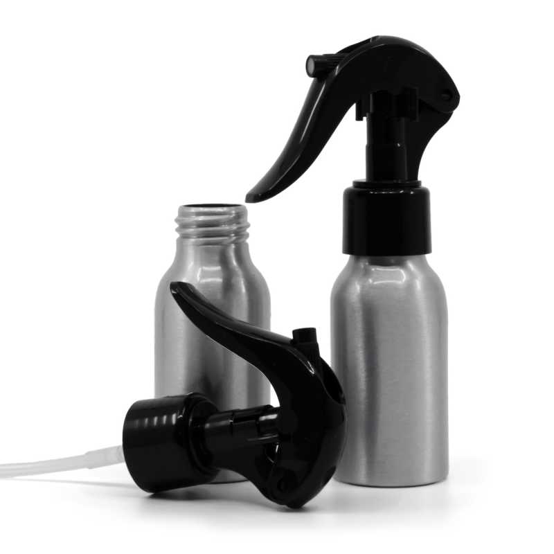 Flacone di alluminio, spruzzatore a grilletto nero, 50 ml