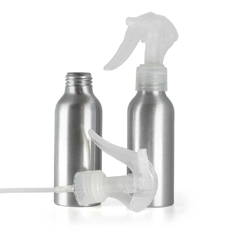 Flacone di alluminio, spruzzatore a grilletto trasparente, 100 ml