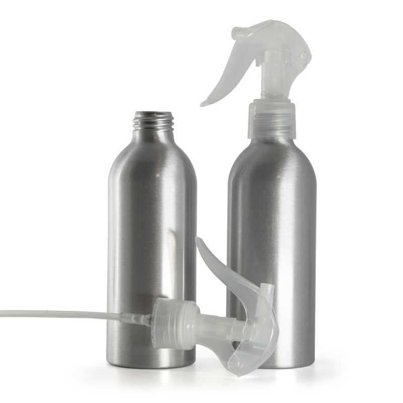 Bottiglia di alluminio, spruzzatore a grilletto trasparente, 200 ml
