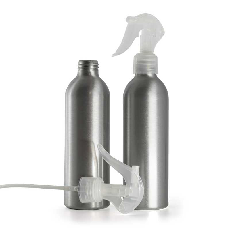Bottiglia di alluminio, spruzzatore a grilletto trasparente, 225 ml