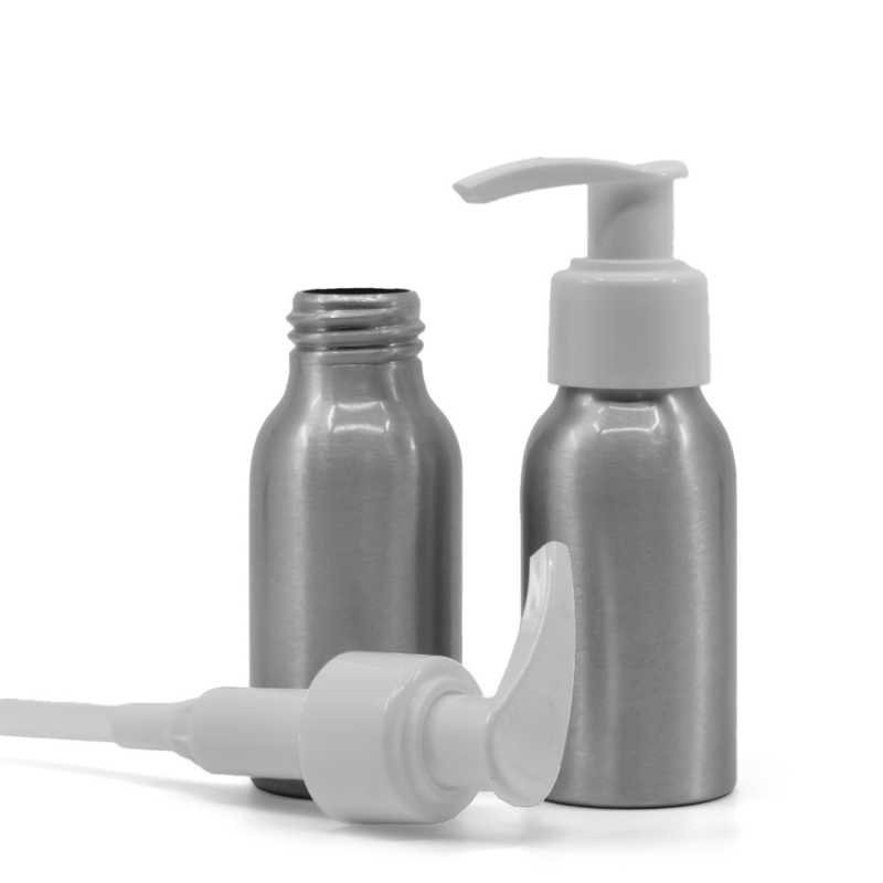 Flacone di alluminio, pompa bianca, 50 ml