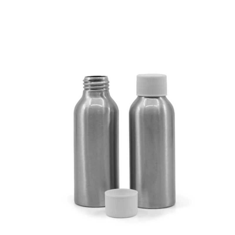 Flacone di alluminio, tappo bianco, 100 ml