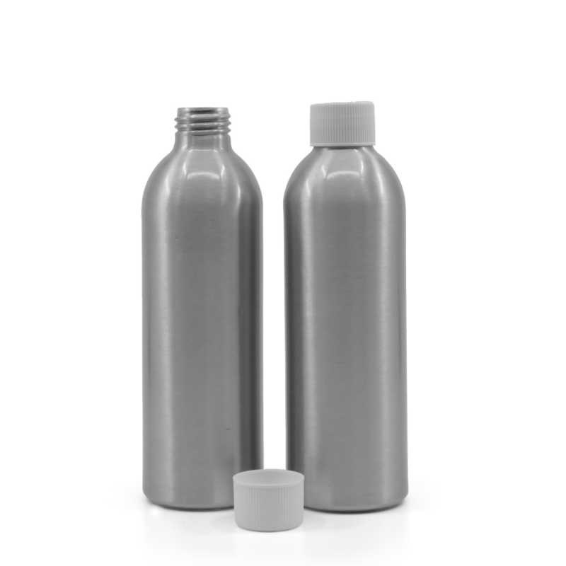 Bottiglia di alluminio, tappo in plastica bianco, 225 ml