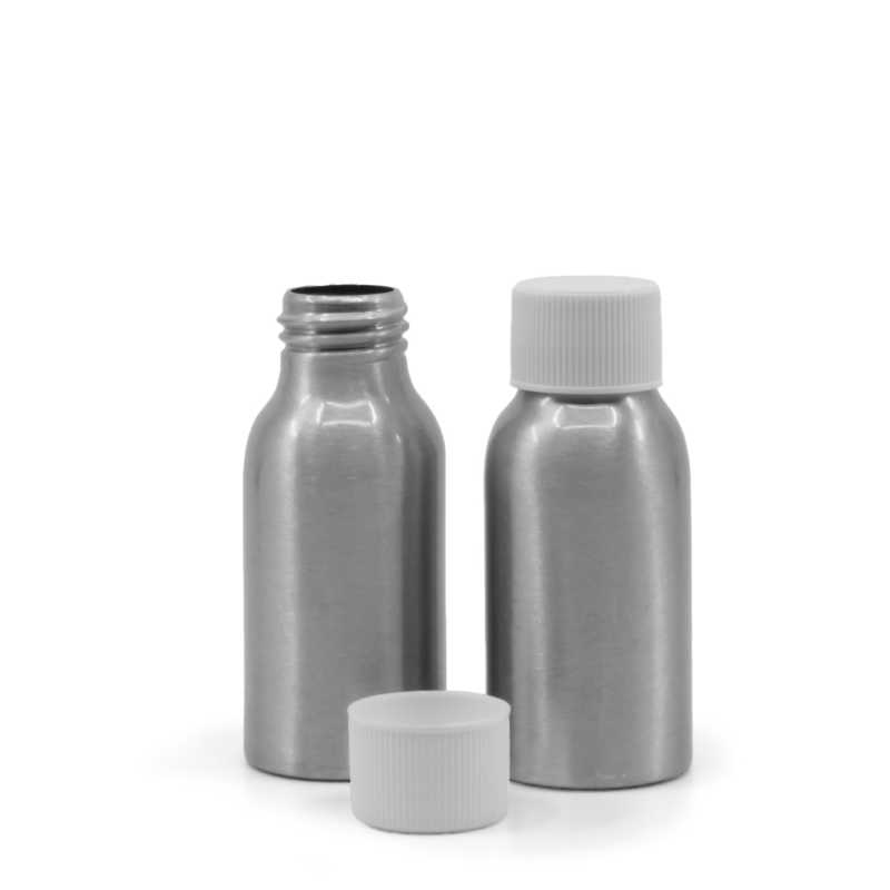 Flacone di alluminio, tappo bianco, 50 ml