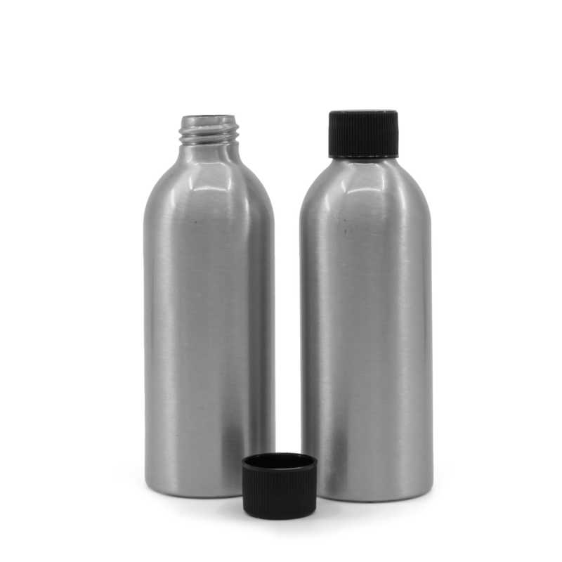 Bottiglia di alluminio, tappo nero zigrinato, 200 ml