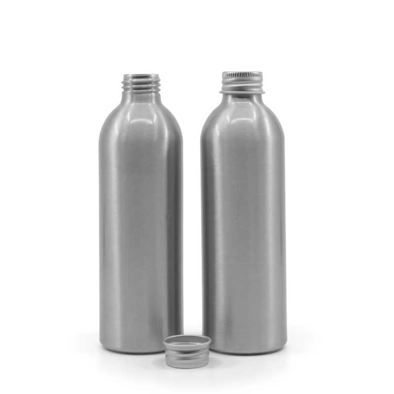 Bottiglia di alluminio, chiusura in alluminio argentato, 225 ml