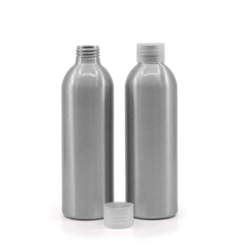 Bottiglia di alluminio, tappo in plastica trasparente, 225 ml