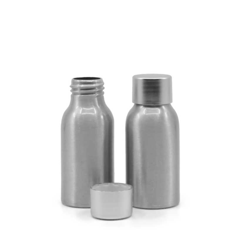 Flacone di alluminio, tappo argentato opaco, 50 ml