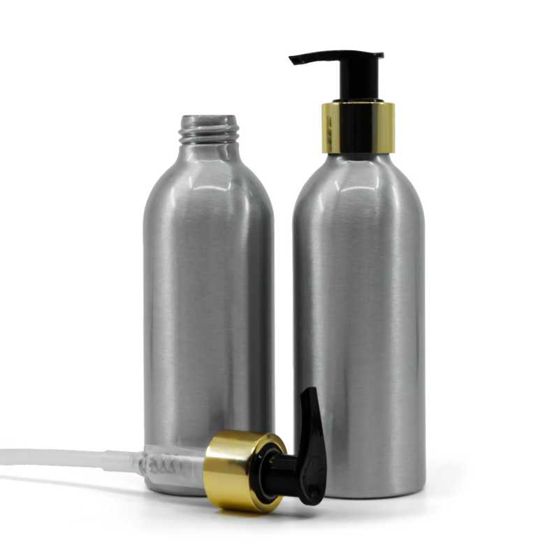 Bottiglia di alluminio, pompa dorata, 200 ml