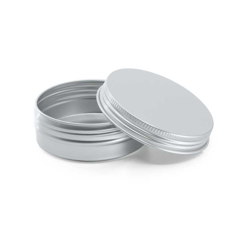 Vasetto in alluminio argento con coperchio argento, 60 ml, 68 mm