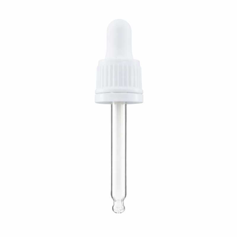 Contagocce in vetro, bianco, con anello di garanzia, 71 mm