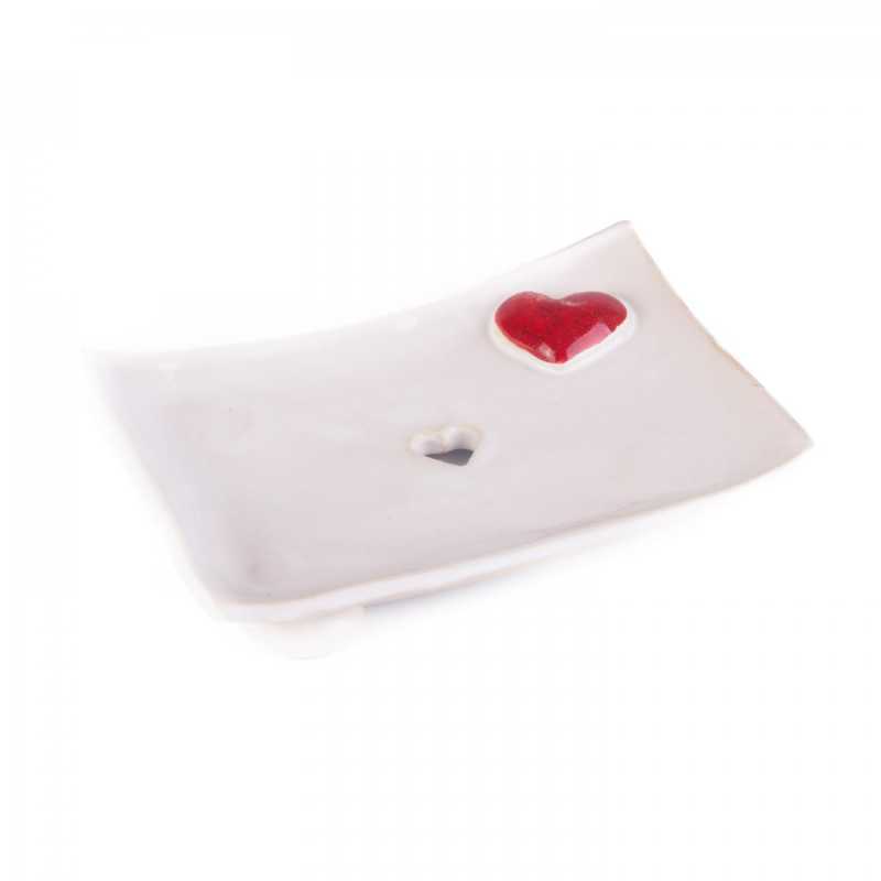 Portasapone in ceramica, cuore 3D