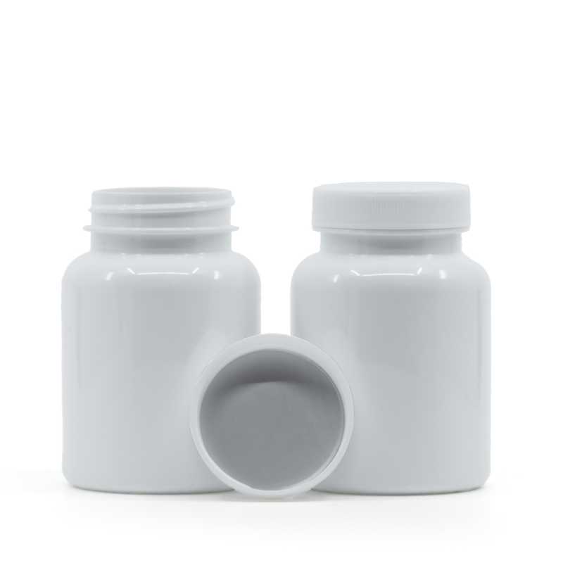 Vaso di plastica per compresse, bianco, tappo bianco, sigillo a induzione, 150 ml