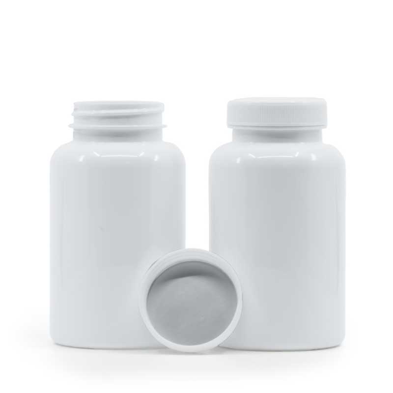 Contenitore di plastica per pillole, bianco, tappo bianco, sigillo a induzione, 250 ml