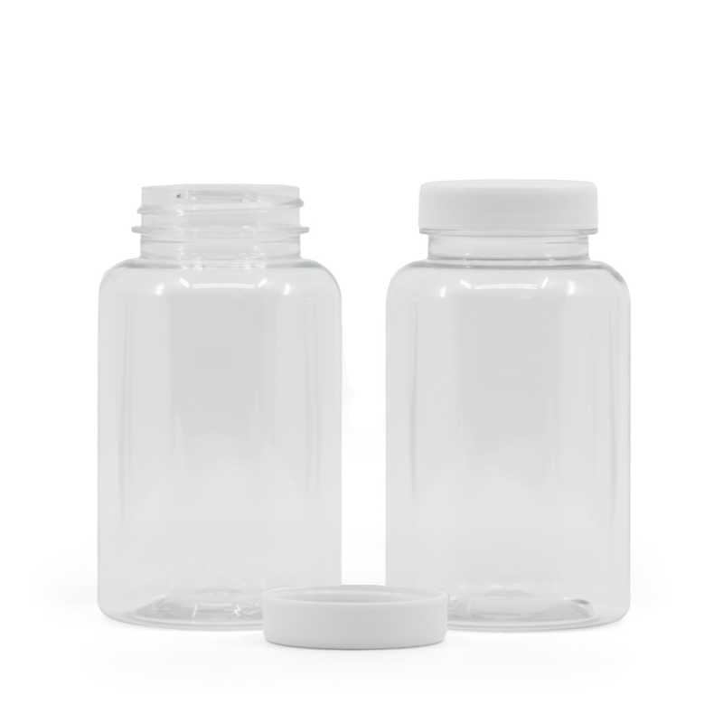 Contenitore in plastica per pillole, trasparente, tappo bianco, 250 ml