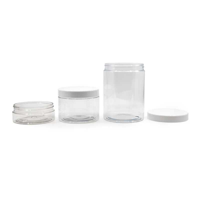 Vasetto in plastica trasparente, 1 l, coperchio bianco