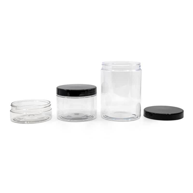 Vaso in plastica trasparente, 1 l, coperchio nero