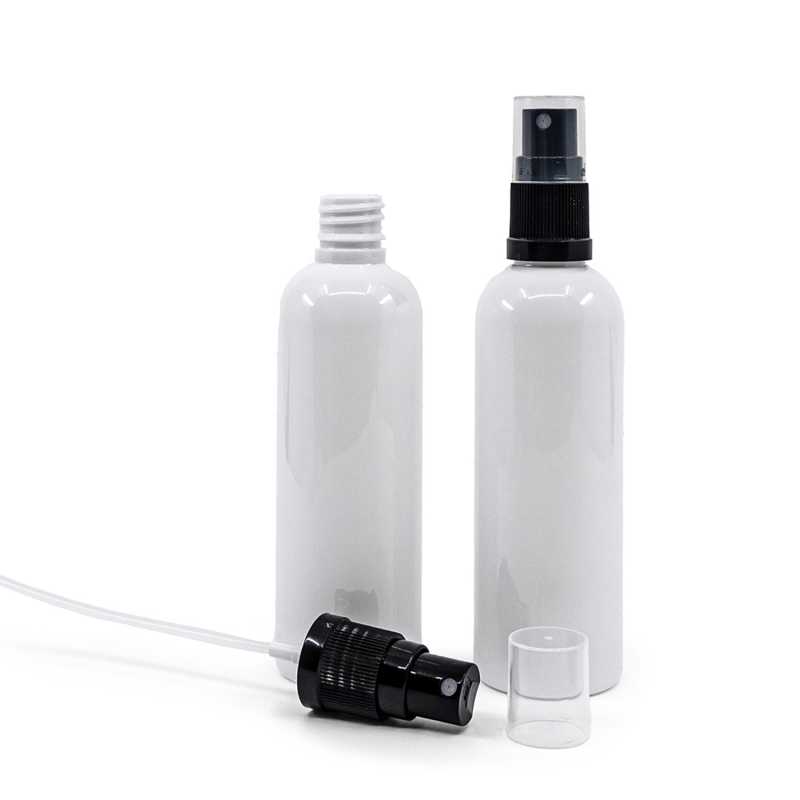 Bottiglia in plastica, bianca, Spruzzatore, nero, 100 ml