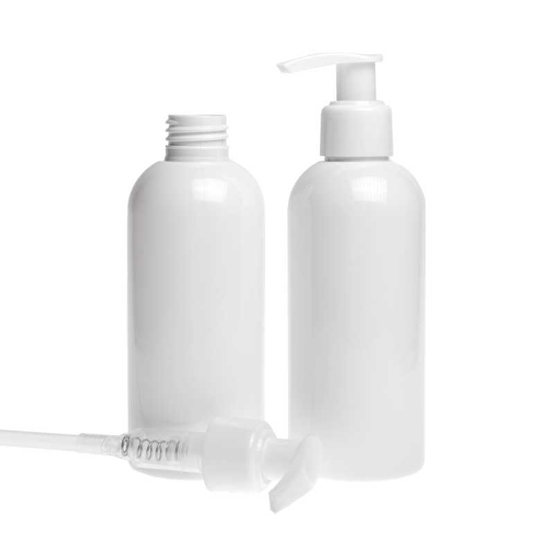 Bottiglia di plastica bianca, pompa bianca, 300 ml