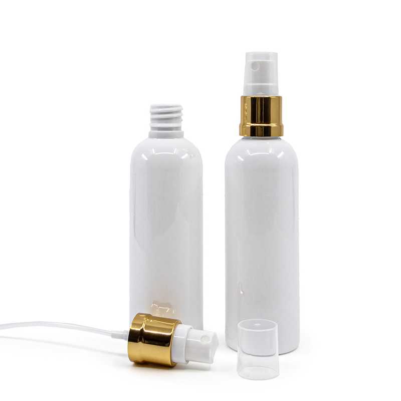 Bottiglia in plastica, bianca, spruzzatore, bianco oro, 100 ml