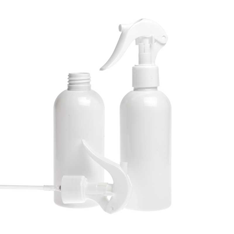 Bottiglia di plastica bianca, spruzzatore a grilletto bianco, 300 ml