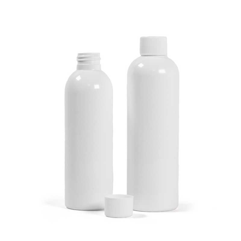 Bottiglia di plastica bianca, tappo bianco, 200 ml