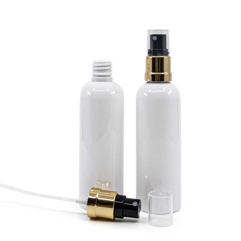 Flacone in plastica, bianco, spruzzatore, nero oro, 100 ml